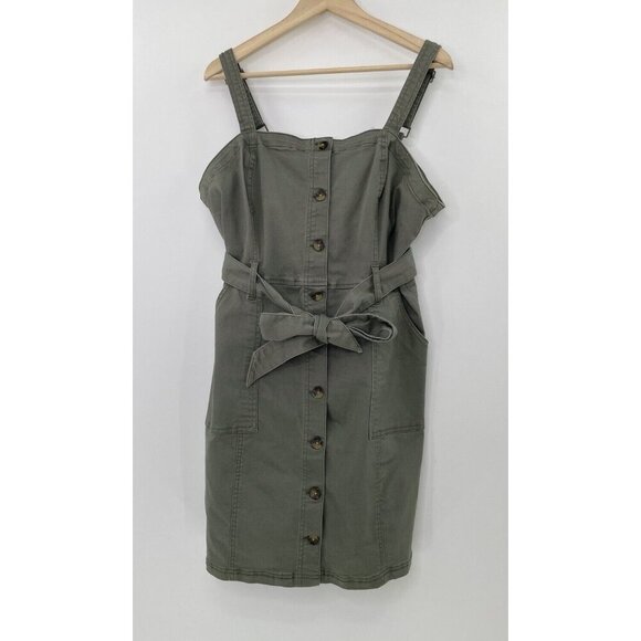 SO Juniors' Button Down Belted Constructed Dress Stretch Khaki Green Sz XXL Boho - Picture 1 of 11